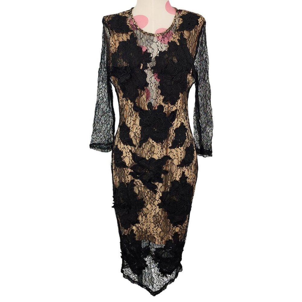 Women's Luxxel Lace Nude Sexy Bodycon Dress Large Tight Cocktail Wiggle Stretch